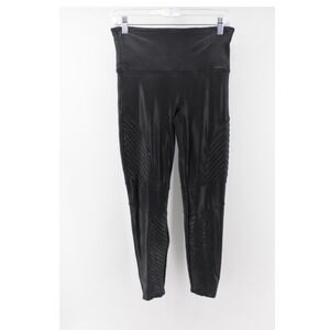 Spanx Black Faux Leather Moto Leggings Women's Size L High Rise Stretch Skinny